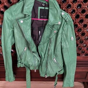 Women's Vibrant Green Leather Bomber Jacket